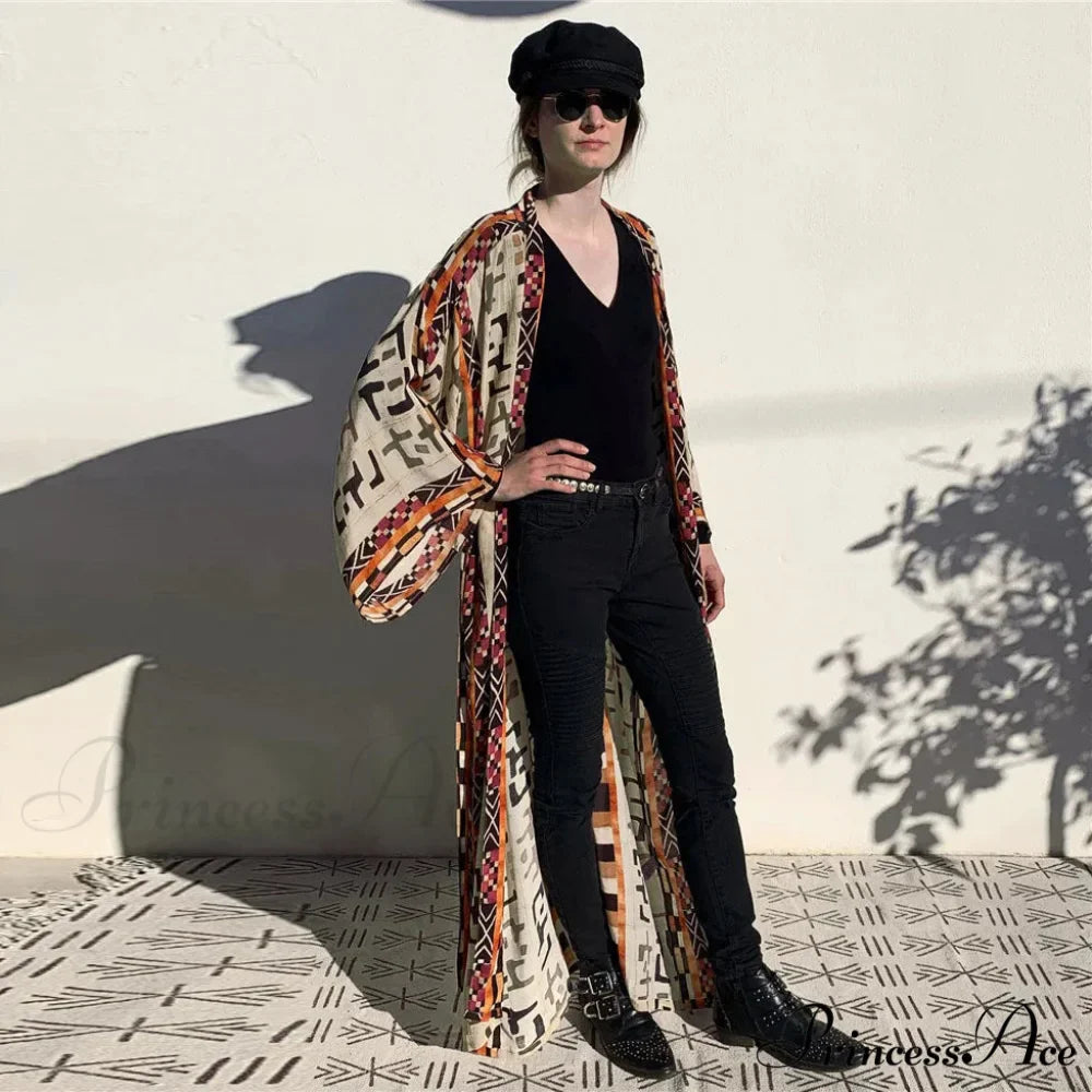 Orange Flowery Cotton Kimono Beach Cover up Bohemian