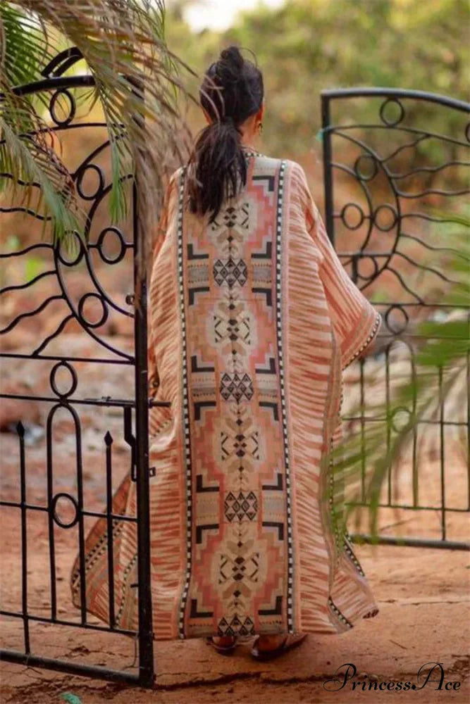 Orange Flowery Cotton Kimono Beach Cover up Bohemian
