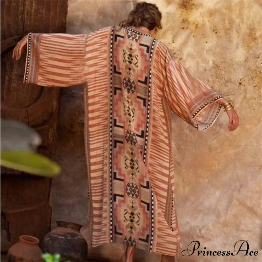 Orange Flowery Cotton Kimono Beach Cover up Bohemian