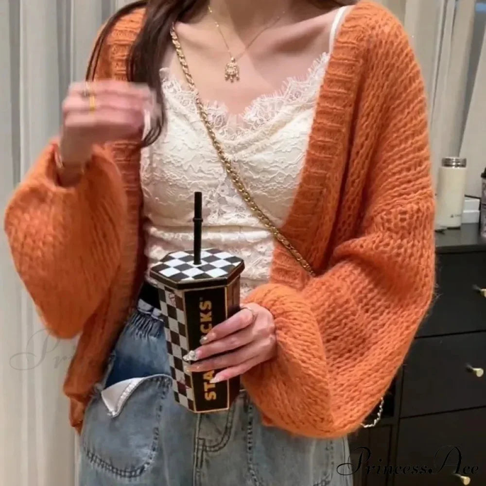 Orange Lantern Sleeve Open Stitch Loose Spring Cardigan
Modified: Orange Lantern Sleeve Open Stitch Baggy Spring Cardigan