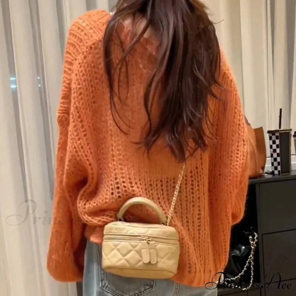 Orange Lantern Sleeve Open Stitch Loose Spring Cardigan
Modified: Orange Lantern Sleeve Open Stitch Baggy Spring Cardigan