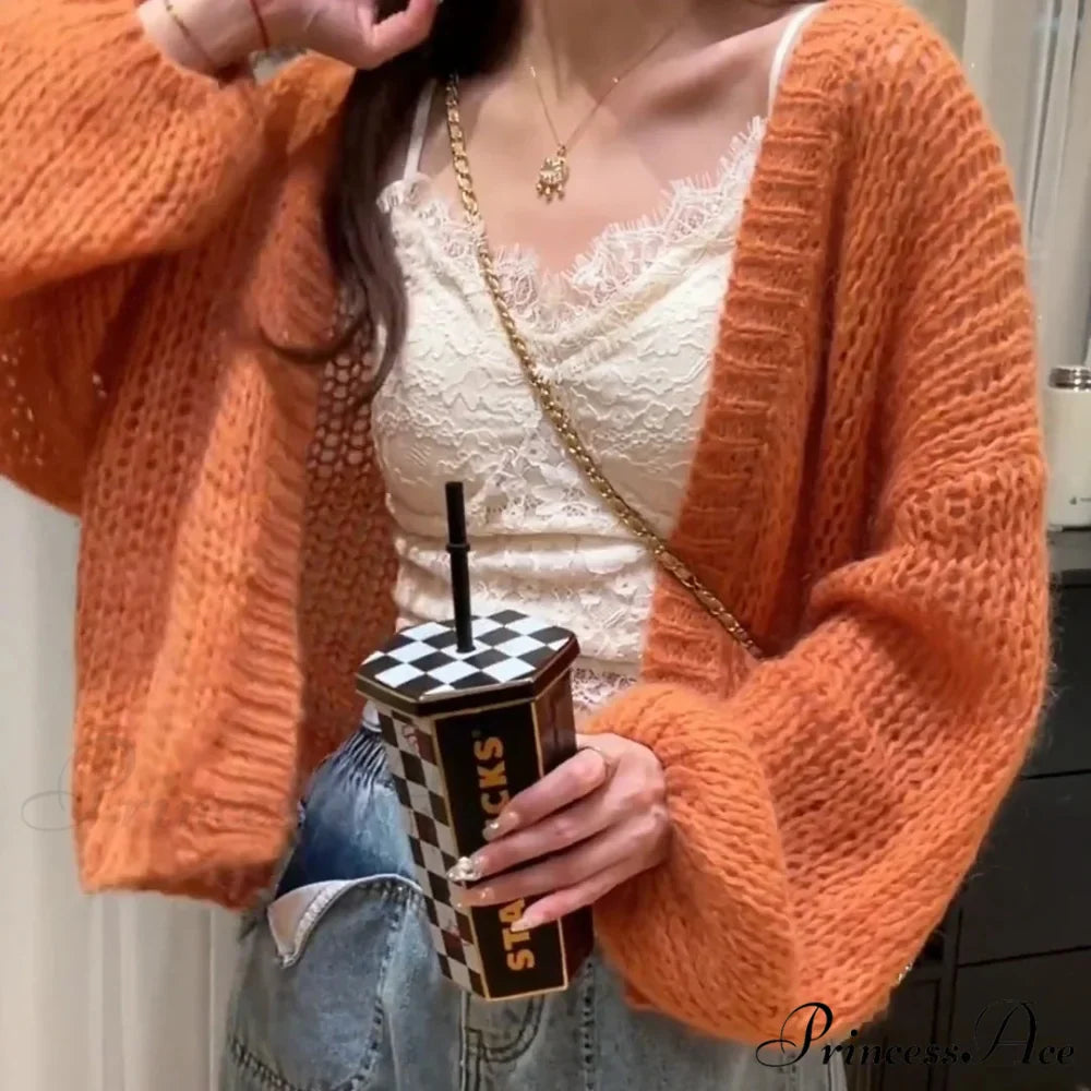Orange Lantern Sleeve Open Stitch Loose Spring Cardigan
Modified: Orange Lantern Sleeve Open Stitch Baggy Spring Cardigan