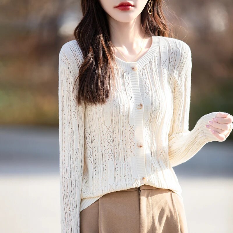 100% Cotton Sleek O-Neck Knitted Cardigan – view 4