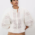Ivory Lace Puff Sleeve Cotton Floral Embroidery Bohemian Top