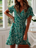 Eclectic Flowery Frills V-neck A-line Mini Floral Dress