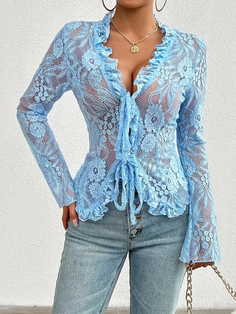 Transparent Sheer Seductive Long Sleeve Blouse