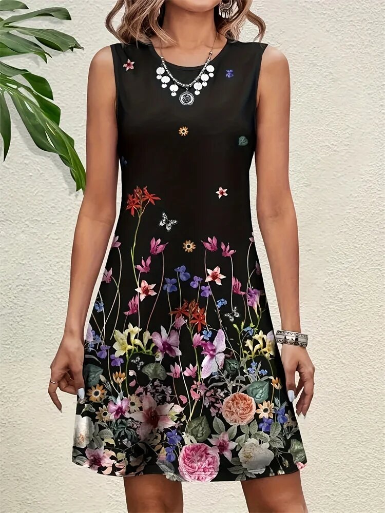 Informal Retro Bohemian Flower Pattern Summer Bodycon Flower Dress