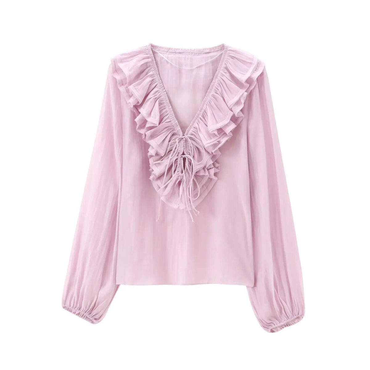 Frills Profound Plunge Lace-Up Baggy Boho Blouse