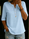 Notch Neck 3/4 Sleeve Relaxed Blouse