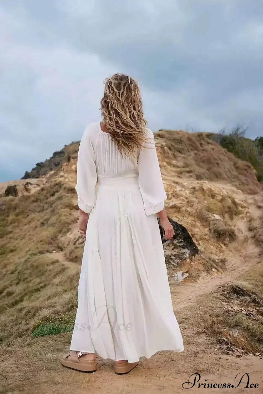 Oversized Backless Deep V Cotton Boho Dress