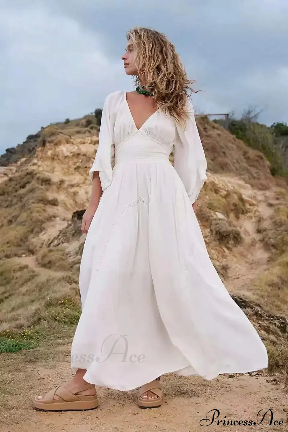 Oversized Backless Deep V Cotton Boho Dress
