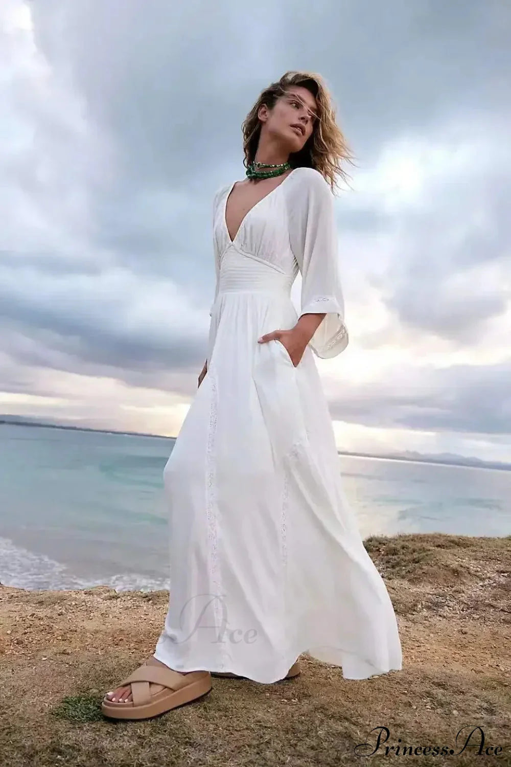 Oversized Backless Deep V Cotton Boho Dress