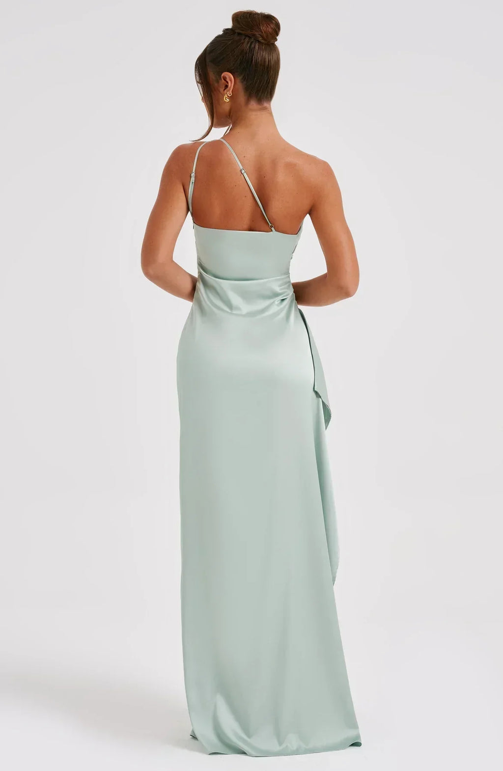 Ruched One Shoulder Satin Maxi Dress - Formal Evening Gown