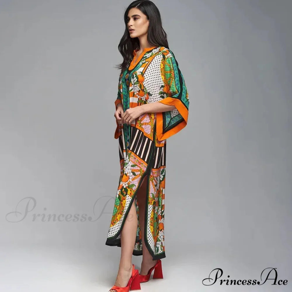 Patterned Flowy Kimono Bohemian Seaside Cover up