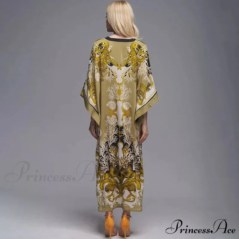 Patterned Flowy Kimono Bohemian Seaside Cover up