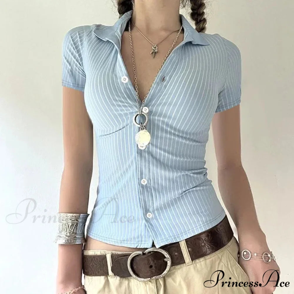 Patterned French Button-Up Fold-down Collar Blouse