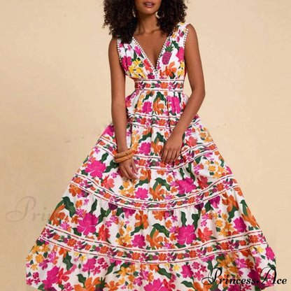 Patterned High Waist Bohemian Beach Dress
