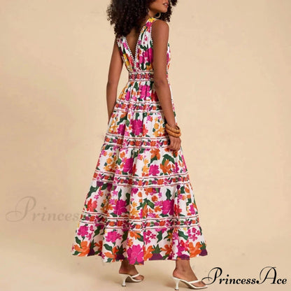 Patterned High Waist Bohemian Beach Dress