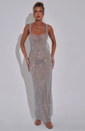 Rhinestone Fishnet Square Neck Homecoming Dress