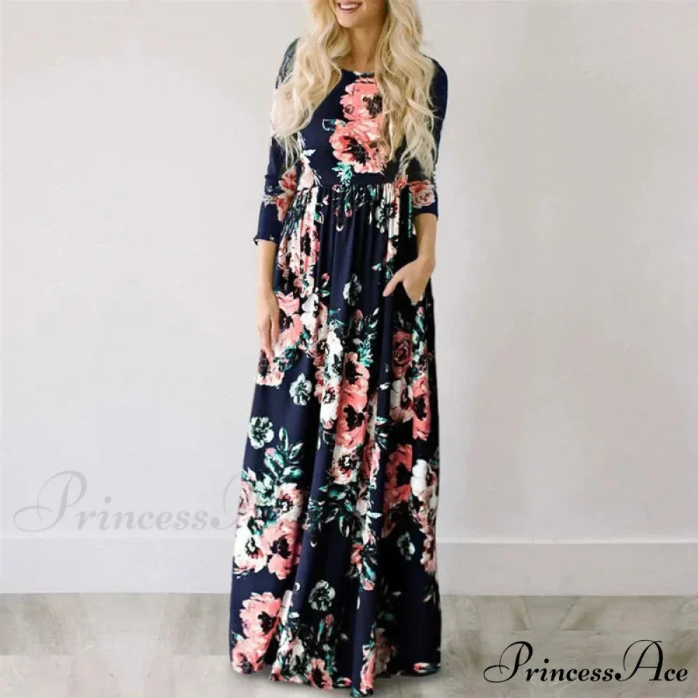 Pink Bohemian Flower Long Floral Dress