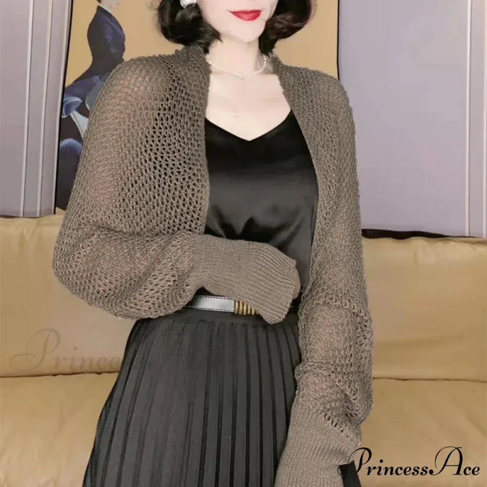Plain Hue Slim Sun Protection Korean Fashion Extended Knitted Cardigan