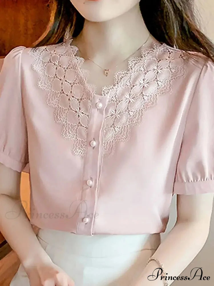 Plain Hue V Neck Short Sleeve Workplace Blouse