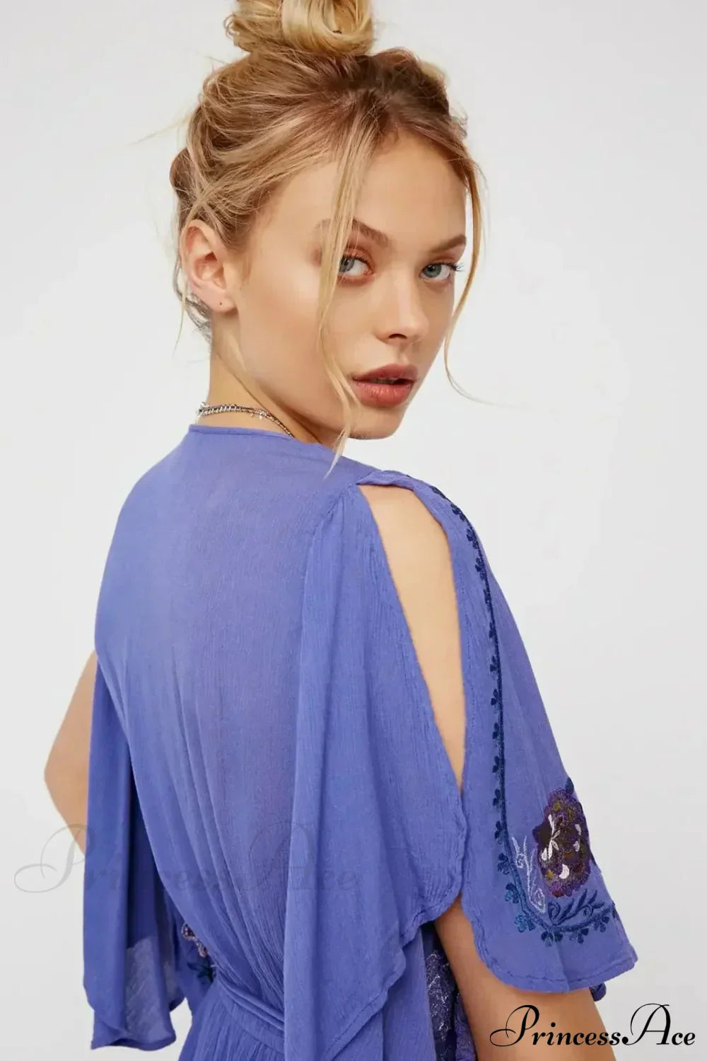 Plshop Size Button Up Chiffon Holiday Boho Dress