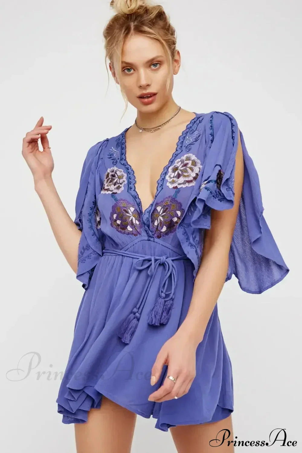 Plshop Size Button Up Chiffon Holiday Boho Dress