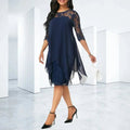 Elegant Lace Asymmetric Hem - Plus Size Cocktail Dress