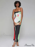 Printed Strapless Side Split Flower Dress