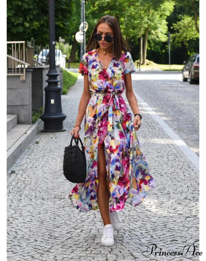 Printed V-neck Summer Dress