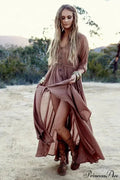 Printing Maxi Deep V Neck Stretch Boho Dress