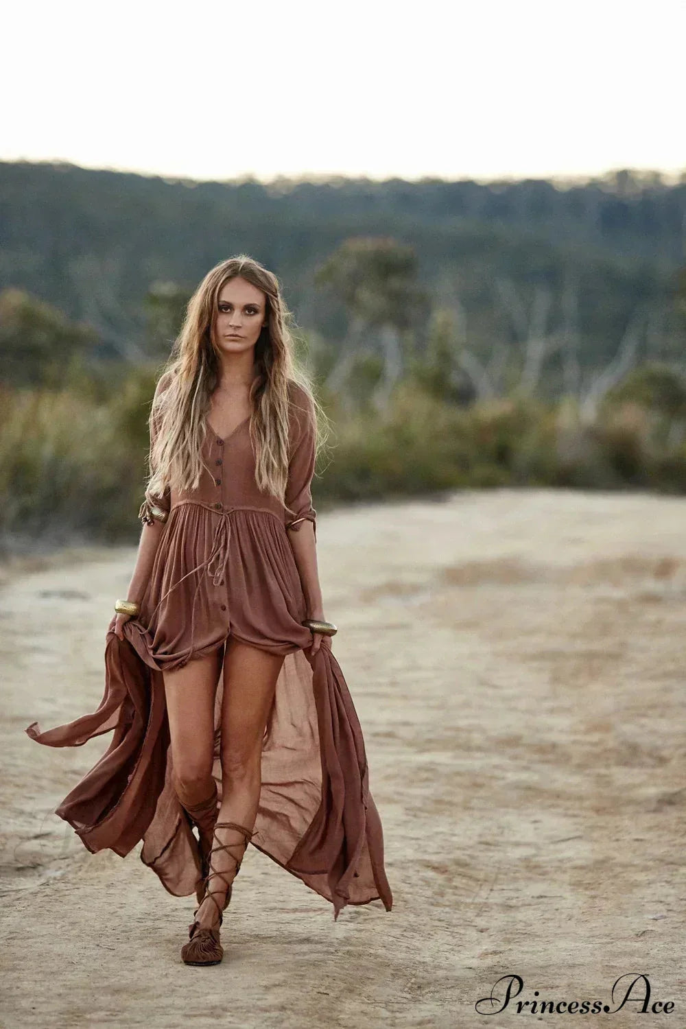 Printing Maxi Deep V Neck Stretch Boho Dress