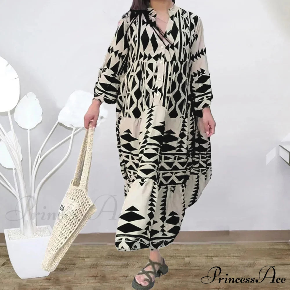 Prolonged Sleeve Ruffled Bohemian Dress