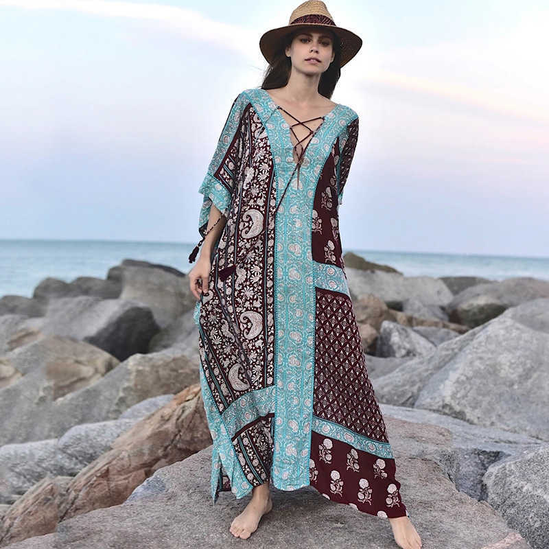 Soft Floral Pattern Loose Dress Bohemian Outerwear