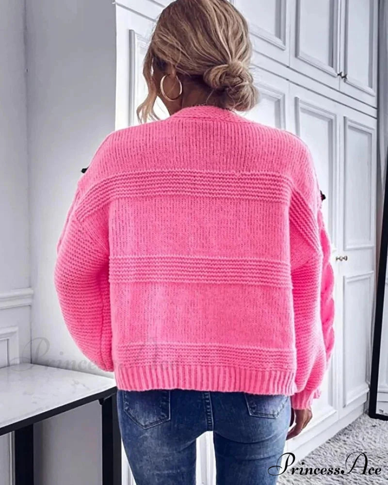 Red Berry Pattern Baggy Knitted Cardigan
