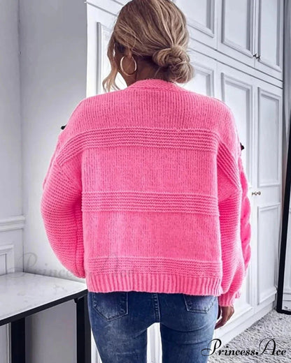 Red Berry Pattern Baggy Knitted Cardigan
