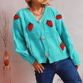 Red Berry Pattern Baggy Knitted Cardigan