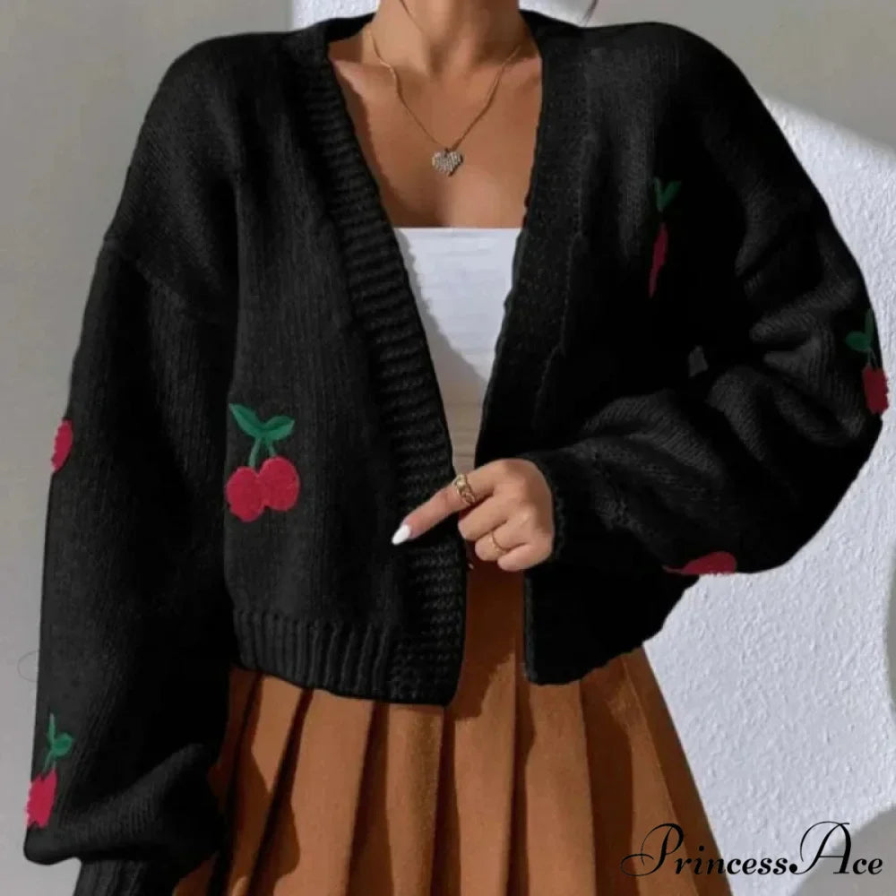 Red Stitching Baggy Full Sleeve Informal Knit Cardigan