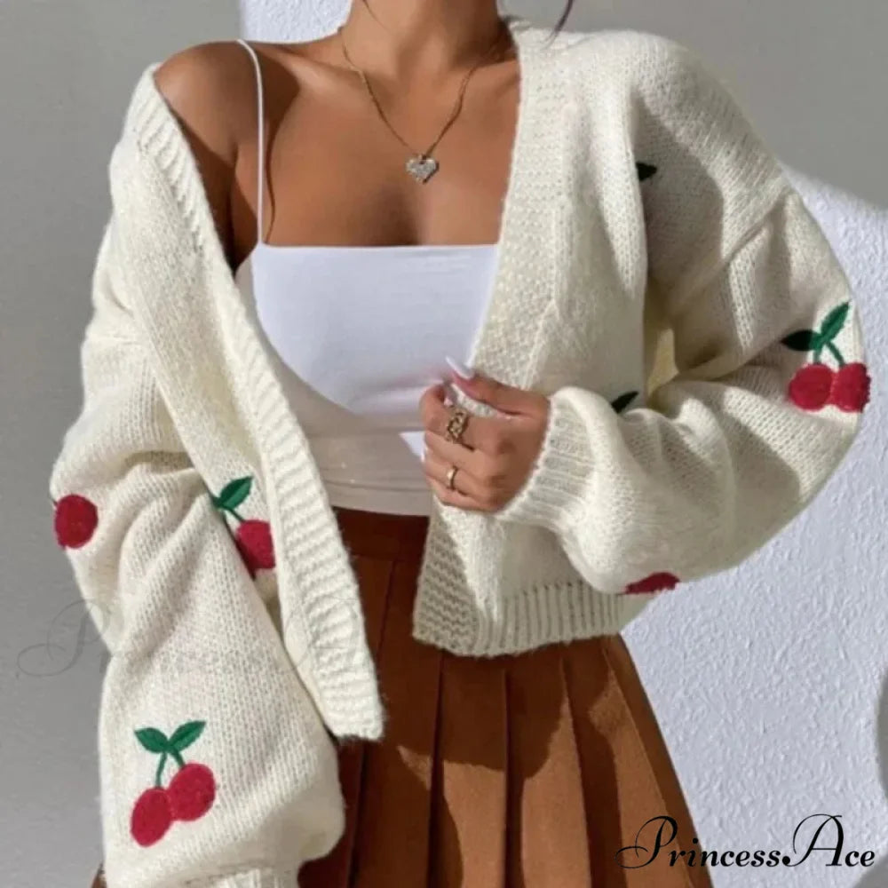 Red Stitching Baggy Full Sleeve Informal Knit Cardigan