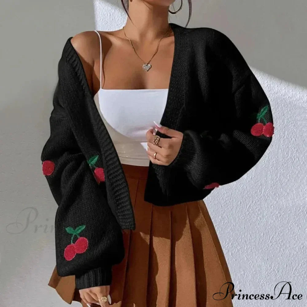 Red Stitching Baggy Full Sleeve Informal Knit Cardigan