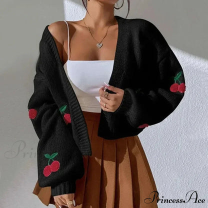 Red Stitching Baggy Full Sleeve Informal Knit Cardigan