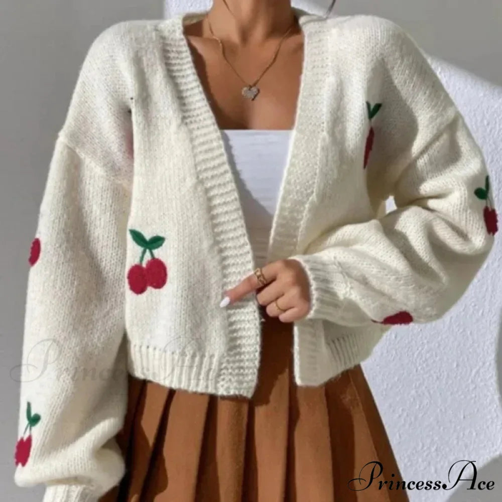 Red Stitching Baggy Full Sleeve Informal Knit Cardigan