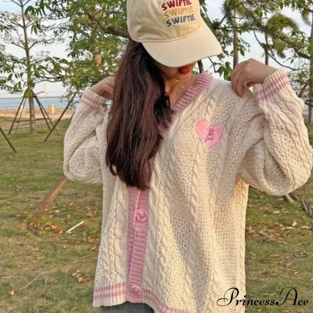 Retro Celestial Pattern Baggy 2000s Knitted Cardigan Jacket