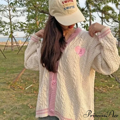 Retro Celestial Pattern Baggy 2000s Knitted Cardigan Jacket