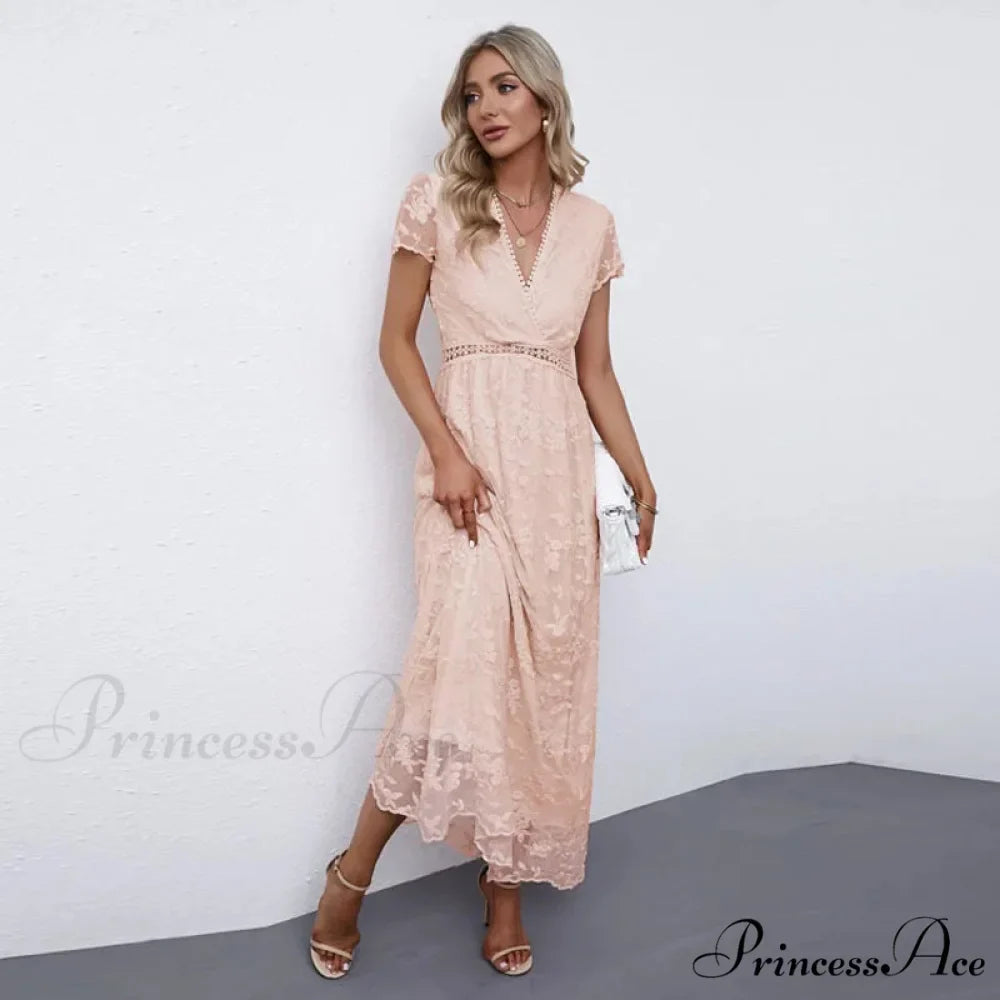 Retro Deep Plunging Neckline Short Sleeve Dress