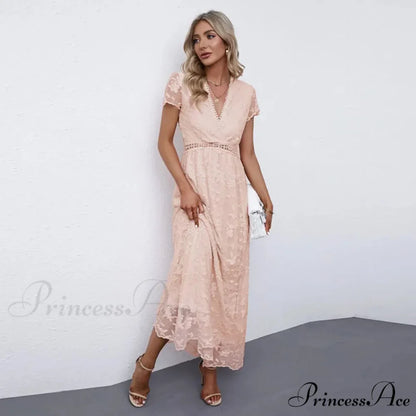 Retro Deep Plunging Neckline Short Sleeve Dress