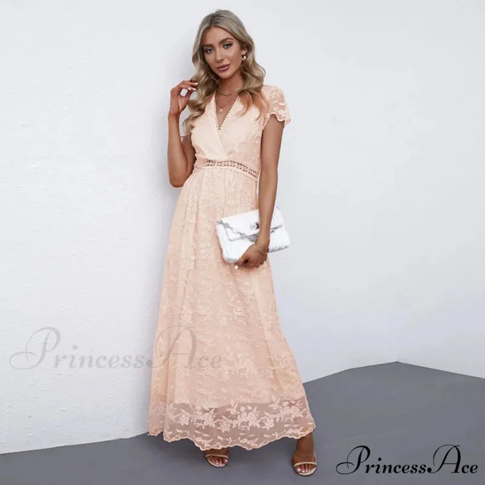 Retro Deep Plunging Neckline Short Sleeve Dress