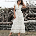 Retro Deep Plunging Neckline Short Sleeve Dress