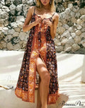 Retro Flower Pattern Bohemian Midi Dress